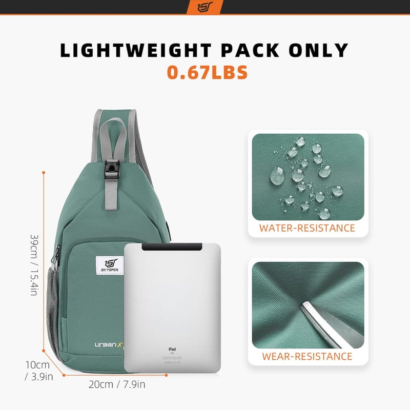 SKYSPER Sling Bag RFID Crossbody Sling Backpack Cross Body Shoulder Bag Travel Hiking Daypack for Women Men(Green) - Image 5